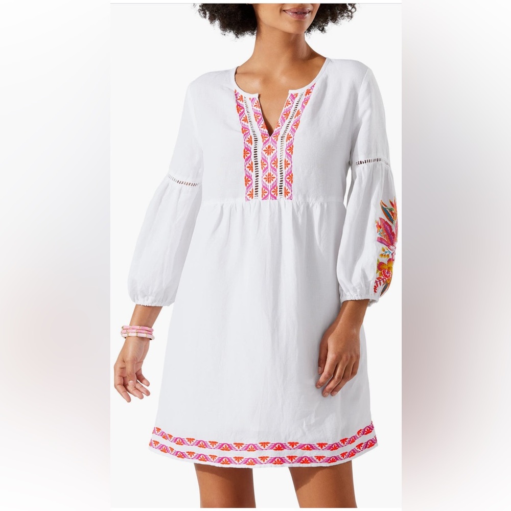 NWOT Tommy Bahama Cream Dress with Orange and Pink Embroidery